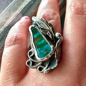 Pilot Mountain Turquoise Sterling Silver Ring, Nevada Turquoise Ring - Ship In The Next 9 days