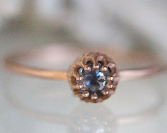 Blue Rose Cut Sapphire 14K Rose Gold Engagement Ring, Gemstone Ring, Stacking Ring, Eco Friendly, Recycled Gold Ring - Custom Made For You