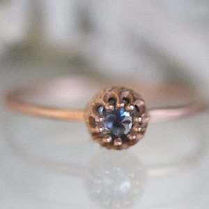 Blue Rose Cut Sapphire 14K Rose Gold Engagement Ring, Gemstone Ring, Stacking Ring, Eco Friendly, Recycled Gold Ring - Custom Made For You