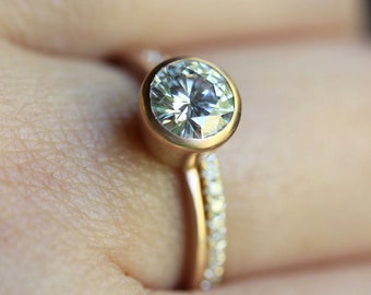 Forever One Moissanite 14K Gold Engagement Ring, Eco Friendly, Forever Classic Moissanite, Recycled Gold - Custom Made For You