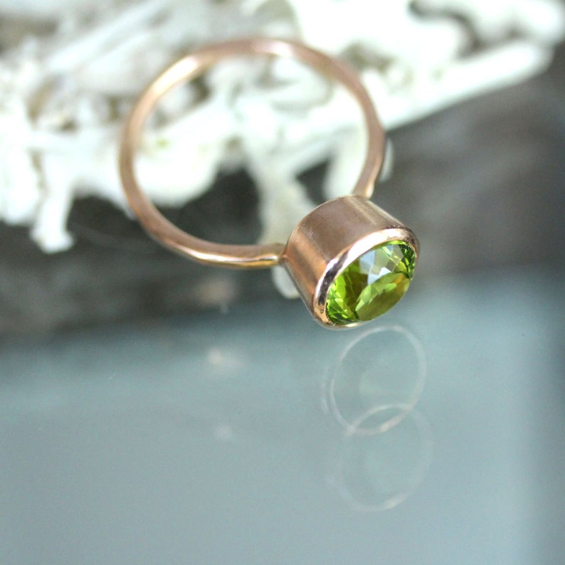 Peridot 14K Gold Engagement Ring, Gemstone Ring, Stacking Ring, Protuguese Cut Ring, Recycled Gold Ring Custom Made For You image 3