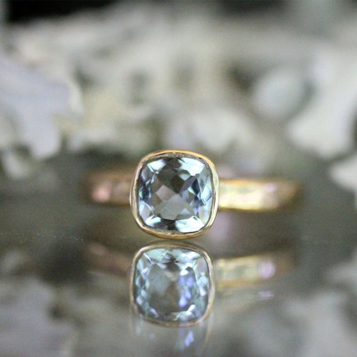 Genuine Aquamarine 14K Yellow Gold Ring Gemstone Ring - Etsy