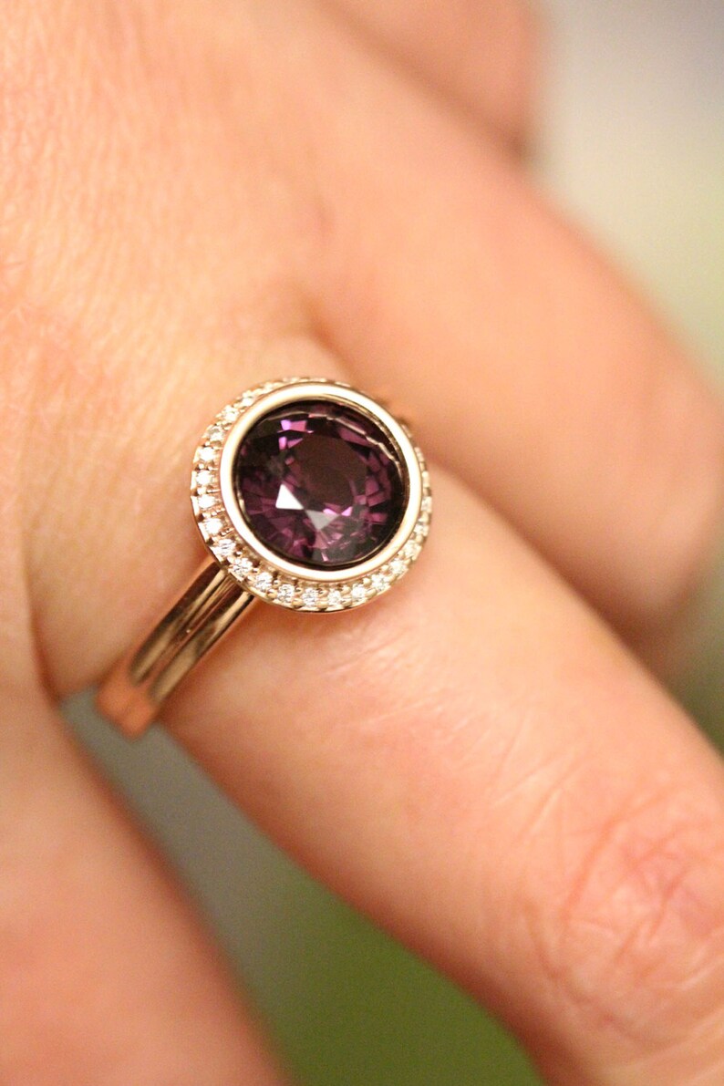 Purple Spinel 14K Rose Gold Ring Diamond Ring Engagement Etsy
