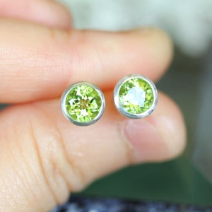 Peridot Sterling Silver Ear Studs, Gemstone, Birthstone, No Nickel / Nickel Free Studs Limited Edition, Recycled Custom Made For You image 3