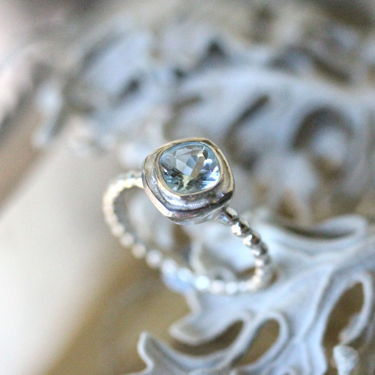 Genuine Aquamarine Sterling Silver Ring Gemstone Ring | Etsy