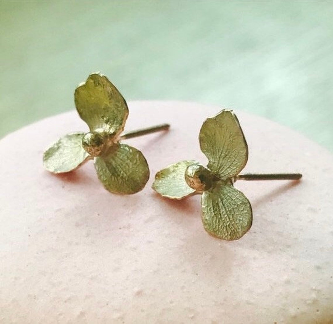 Hydrangea Rose Gold Earrings, Rose Gold Ear Studs, Hydrangea Gold ...