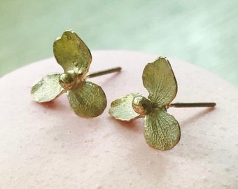 Hydrangea Rose Gold Earrings, Rose Gold Ear Studs, Hydrangea Gold Earrings, 14K Rose gold Flower Earrings, Recycled - Custom Made For You