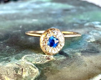 Blue Sapphire In 14K Rose Gold Ring, Nugget Ring, Stacking Ring, Eco Friendly, Engagement Ring - Ship in the next 9 days