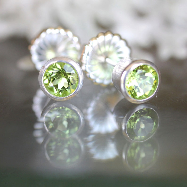 Peridot Sterling Silver Ear Studs, Gemstone, Birthstone, No Nickel / Nickel Free Studs Limited Edition, Recycled Custom Made For You image 2