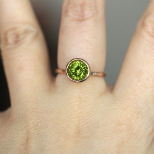 Peridot 14K Gold Engagement Ring, Gemstone Ring, Stacking Ring, Protuguese Cut Ring, Recycled Gold Ring Custom Made For You image 4