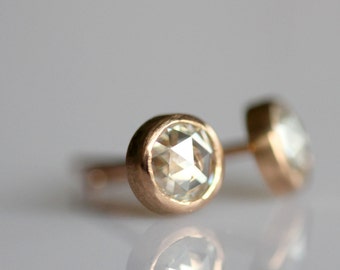 Rose Cut Forever One Moissanite 14K Gold Ear Studs (Limited Edition), Gold Earrings  - Custom Made For You