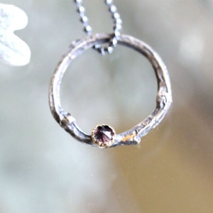 Pink Sapphire Twig Pendant, Sterling Silver Necklace, Birthstone, Statement Necklace, Eco Friendly - Ship In The Next 9 Days
