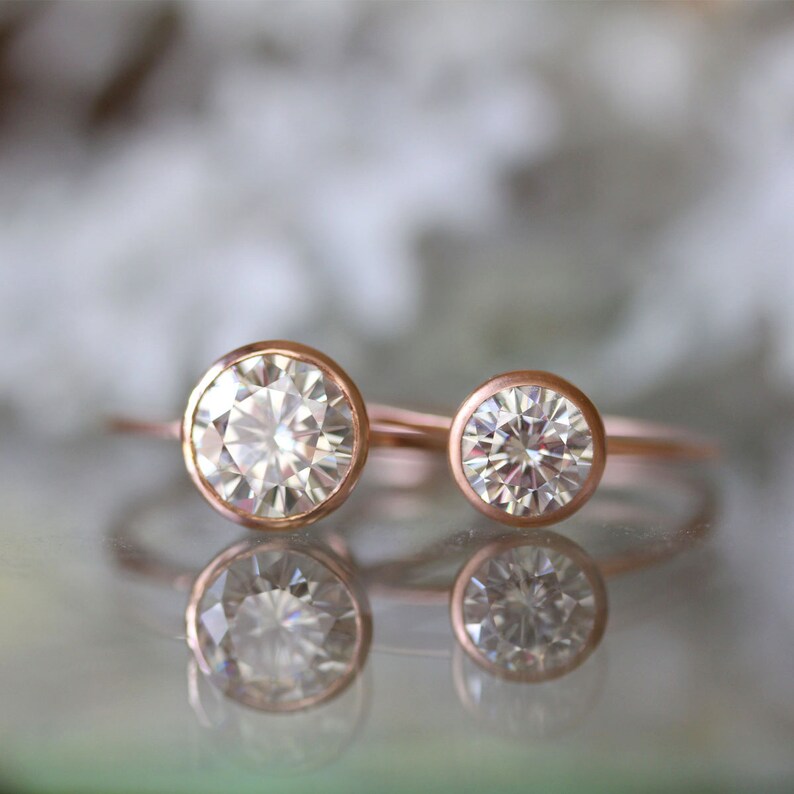 7.5mm Forever One Moissanite 14K Rose Gold Engagement Ring, Stacking Ring, Recycled Gold Ring, Eco Friendly Gold Ring Custom Made For You image 3