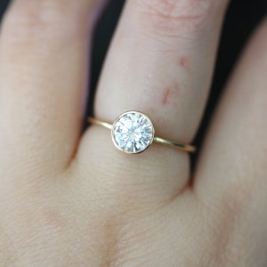 6.5mm Forever One Moissanite 14K Gold Engagement Ring, Stacking Ring, Recycled Gold Ring Custom Made For You image 3