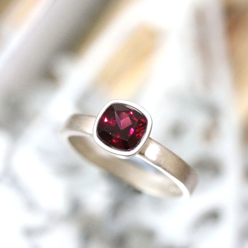 Rhodolite Garnet Sterling Silver Ring, Gemstone RIng, Cushion Shape Ring, Eco Friendly, Engagement Ring, Stacking Ring Custom Made For You image 2