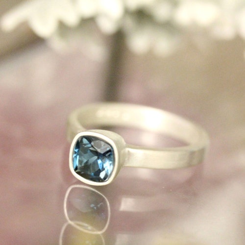London Blue Topaz Sterling Silver Ring Gemstone Ring Cushion - Etsy