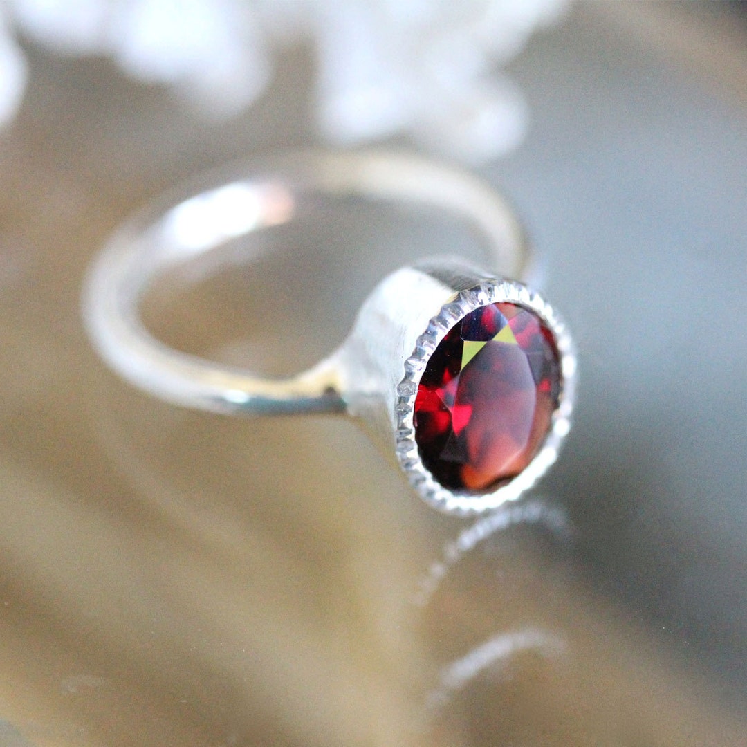 Red Garnet Sterling Silver Ring Gemstone Ring Milgrain - Etsy