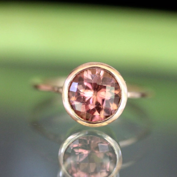 Padparadscha Tourmaline RIng In 14K Rose Gold, Engagement Ring, Stacking Ring, Birthstone, Gemstone Ring - Ship In The Next 9 Days