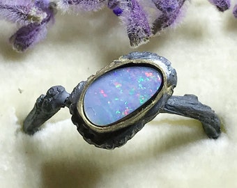Opal Ring, Boulder Opal Ring, australischer Opal Ring, 18k Gold und Sterling Silber - Versand in den nächsten 9 Tagen