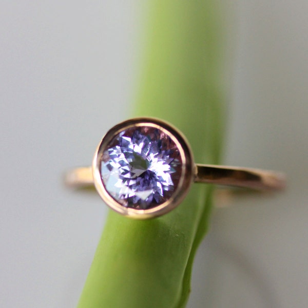 Purple-Blue Tanzanite Engagement Ring in 14K Rose Gold, Gemstone Ring, Stacking Ring - Ship In The Next 9 Days