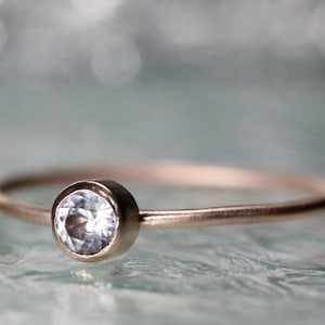White Sapphire 14K Solid Gold Ring, Gemstone Ring, Stacking Ring, Recycled Gold Ring - Custom Made For You