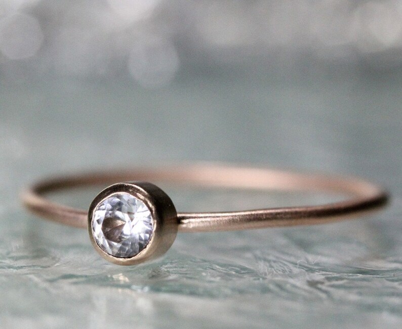 White Sapphire 14K Rose Gold Ring Gemstone Ring Stacking | Etsy