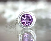 Purple Amethyst Sterling Silver Necklace, Pendant, Birthstone, Gemstone, Halo Necklace In No Nickel Nickel Free - Custom Made For You