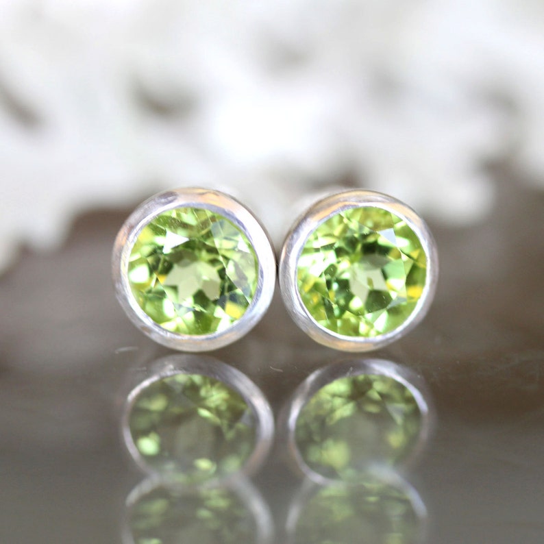 Peridot Sterling Silver Ear Studs, Gemstone, Birthstone, No Nickel / Nickel Free Studs Limited Edition, Recycled Custom Made For You image 1