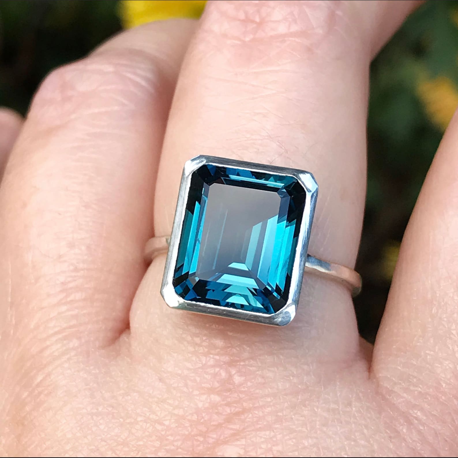 Emerald Cut London Blue Sterling Silver Ring Cocktail Ring | Etsy