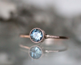 Genuine Aquamarine 14K Gold Ring, Gemstone Ring, Stacking Ring, Engagement Ring, Recycled Gold Ring - Custom Made For You