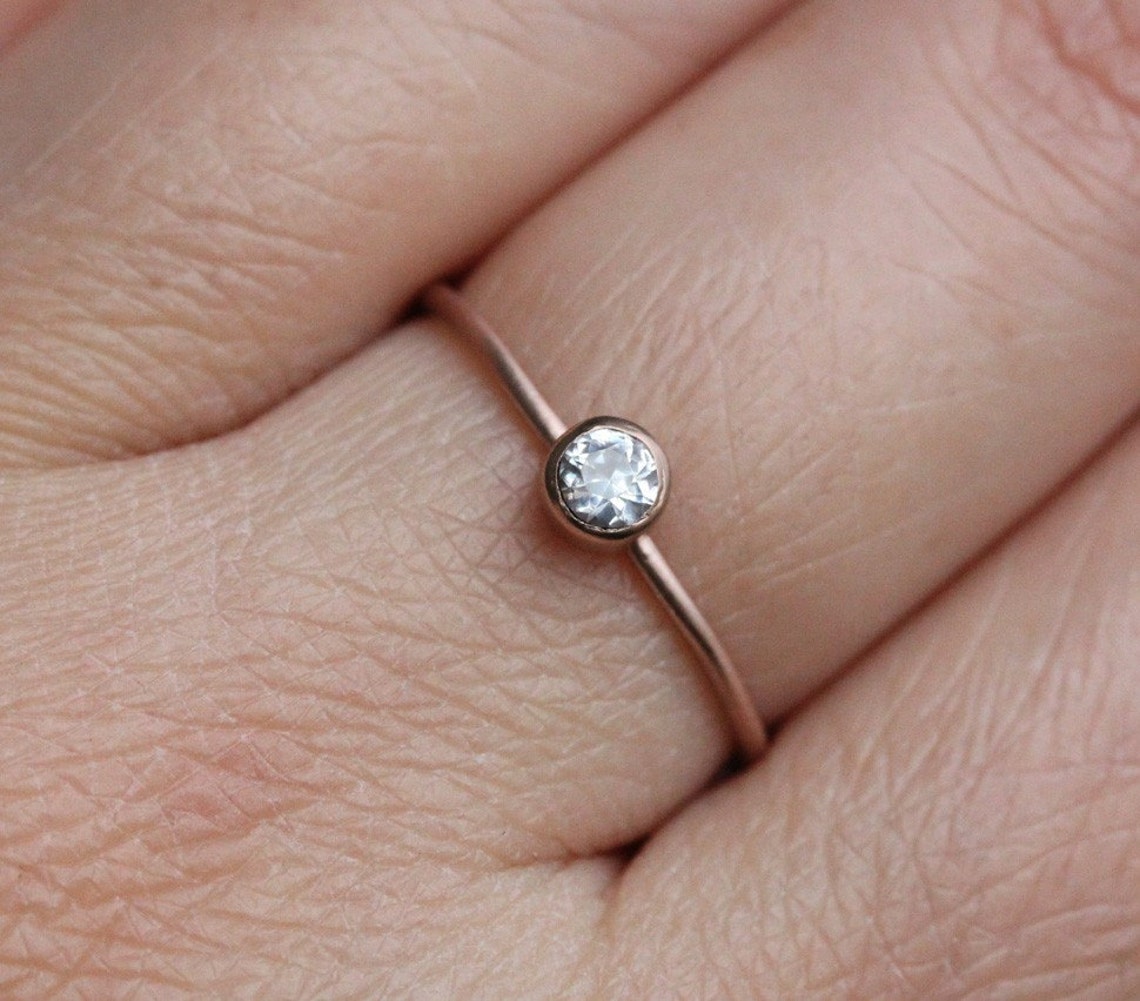 White Sapphire 14K Rose Gold Ring Gemstone Ring Stacking | Etsy