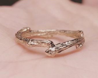 Twig 14K Solid Gold Ring, Personalized Branch Gold Band, Gold Twig Band, Gold twig Stacking Ring - Custom Made To Order