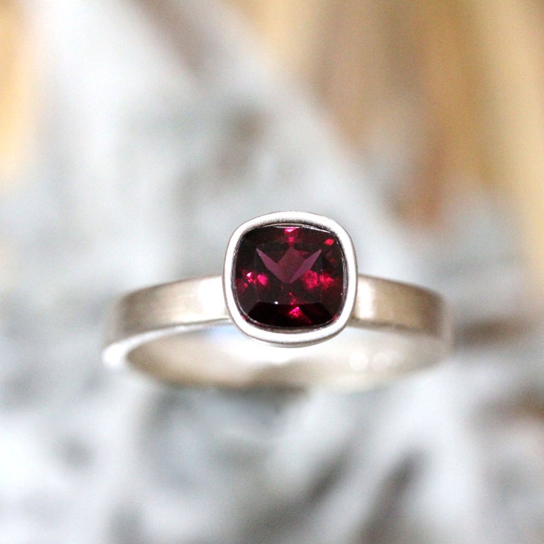 Rhodolite Garnet Sterling Silver Ring, Gemstone RIng, Cushion Shape Ring, Eco Friendly, Engagement Ring, Stacking Ring Custom Made For You image 1