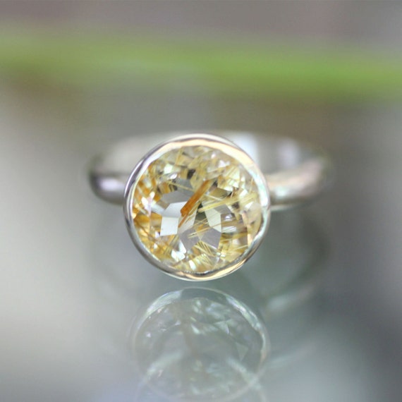 Golden Rutilated Quartz Sterling Silver Ring, Gemstone Ring,  In No Nickel / Nickel Free, Argentium Silver Ring - Custom Made For You