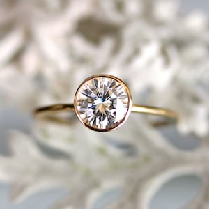 6.5mm Forever One Moissanite 14K Gold Engagement Ring, Stacking Ring, Recycled Gold Ring Custom Made For You image 1