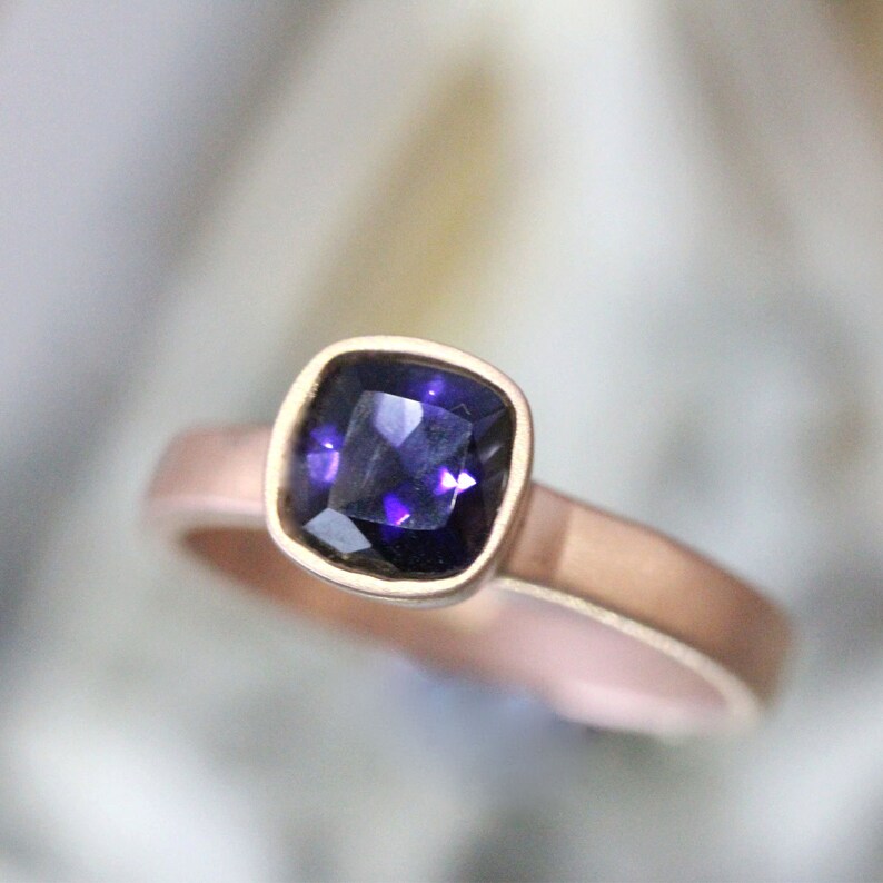 Genuine Iolite 14K Rose Gold Ring, Gemstone Ring, Cushion Shape Ring, Eco Friendly, Engagement Ring, Stacking Ring Custom Made For You image 1