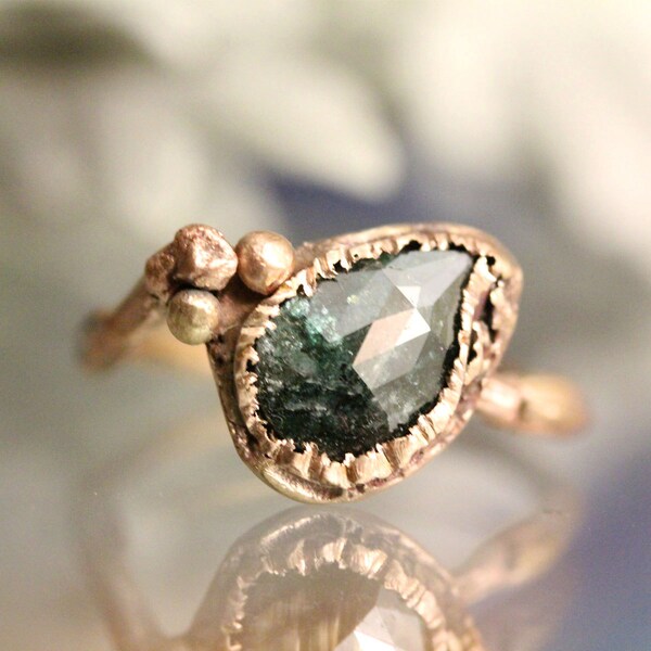 Blue Diamond Twig Ring, 14K Rose Gold Ring, Gemstone Ring, Eco Friendly, Engagement Ring, Statement Ring - Ship In The Next 9 Days
