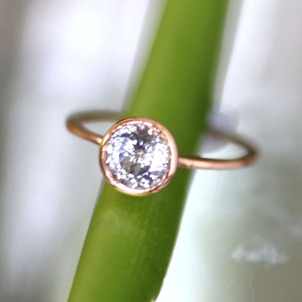 Portuguese Cut White Sapphire In 14K Rose Gold Engagement Ring - Ready To Ship