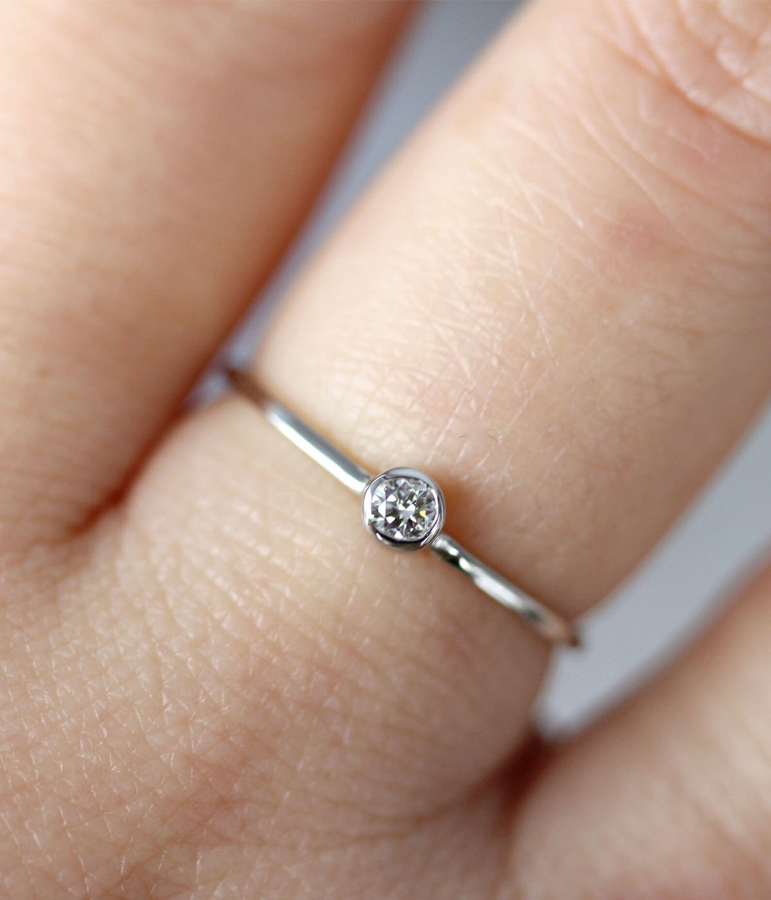 Diamond 14K White Gold Ring Gemstone Ring Stacking Ring - Etsy