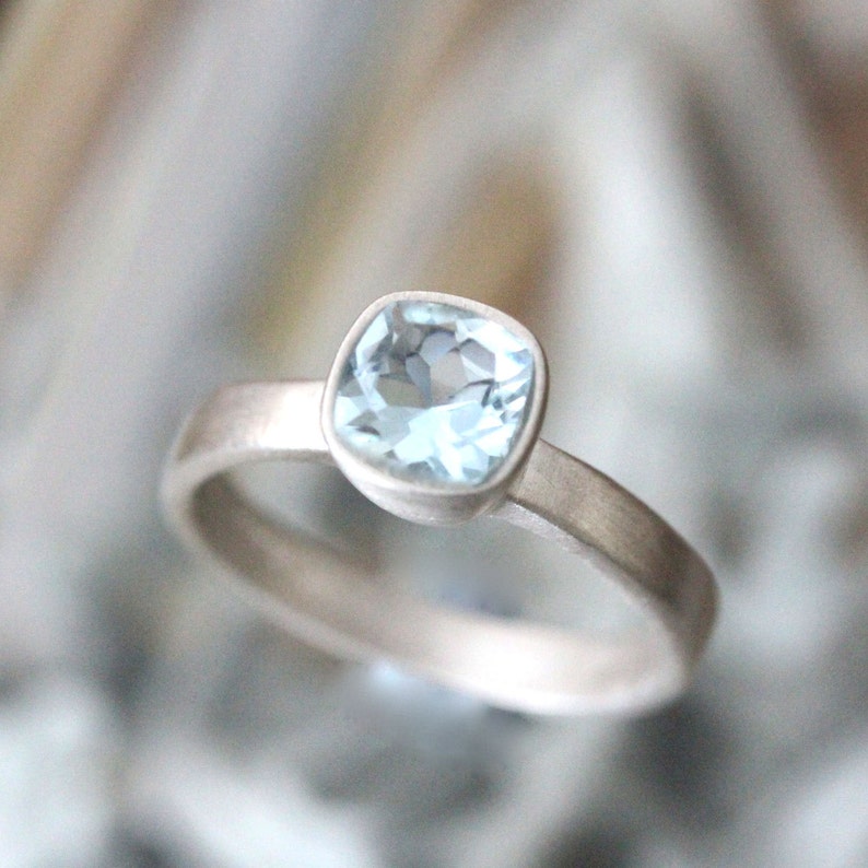Aquamarine Sterling Silver Ring Gemstone Ring Cushion Cut | Etsy