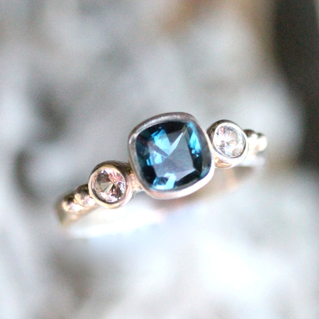 London Blue Topaz and White Sapphire Sterling Silver Ring - Etsy