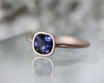 Genuine Iolite 14K Rose Gold Ring, Gemstone RIng, Cushion Shape Ring, Eco Friendly, Engagement Ring, Stacking Ring - Custom Made For You