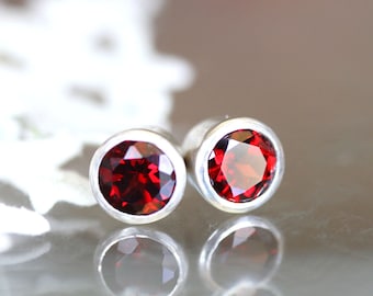 Garnet Sterling Silver Ear Studs, Birthstone, No Nickel / Nickel Free, Argentium Sterling Silver Earrings - Custom Made For You