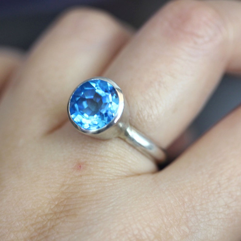 Swiss Blue Topaz Sterling Silver Ring Gemstone Ring in - Etsy