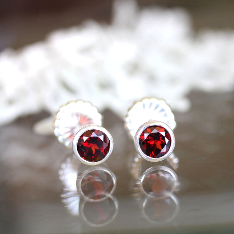 Garnet Sterling Silver Ear Studs Birthstone No Nickel / - Etsy