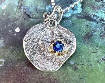 Hydrangea Flower Pendant, Blue Sapphire 14KbGold Pendant, Recycled Sterling Silver Necklace, Gemstone - Ship In The Next 9 Days