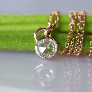 5mm Rose Cut Moissanite 14K Rose Gold Necklace, Pendant (Limited Edition), Recycled Gold Pendant, Moissanite Pendant - Custom Made For You