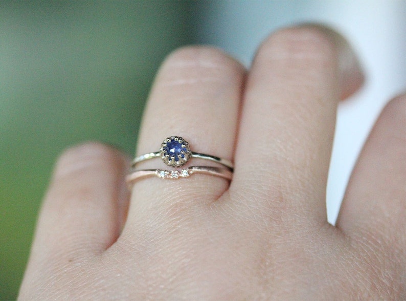 Blue Rose Cut Sapphire 14K White Gold Engagement Ring - Etsy
