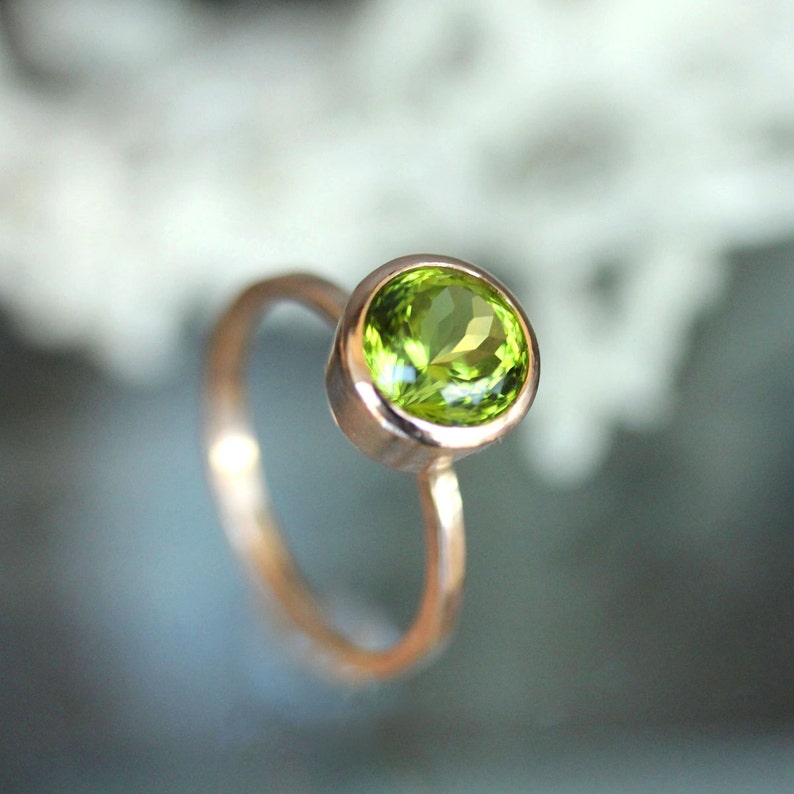 Peridot 14K Gold Engagement Ring, Gemstone Ring, Stacking Ring, Protuguese Cut Ring, Recycled Gold Ring Custom Made For You image 2
