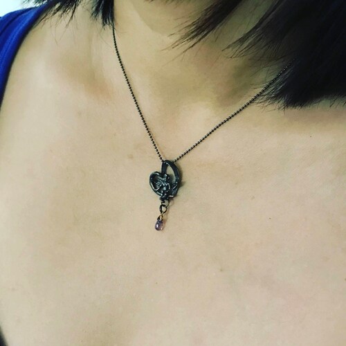 Little Cupid Sterling Silver Heart Sapphire Pendant, Recycled Sterling Necklace, Birthstone, Statement Necklace - Ship In The Next 9 shops Days